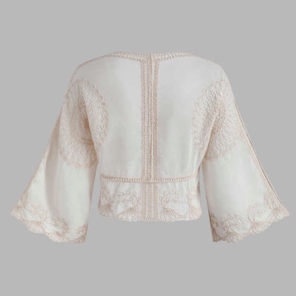 Boho Tie Front Embroidered Top Cider - Picture 2 of 6